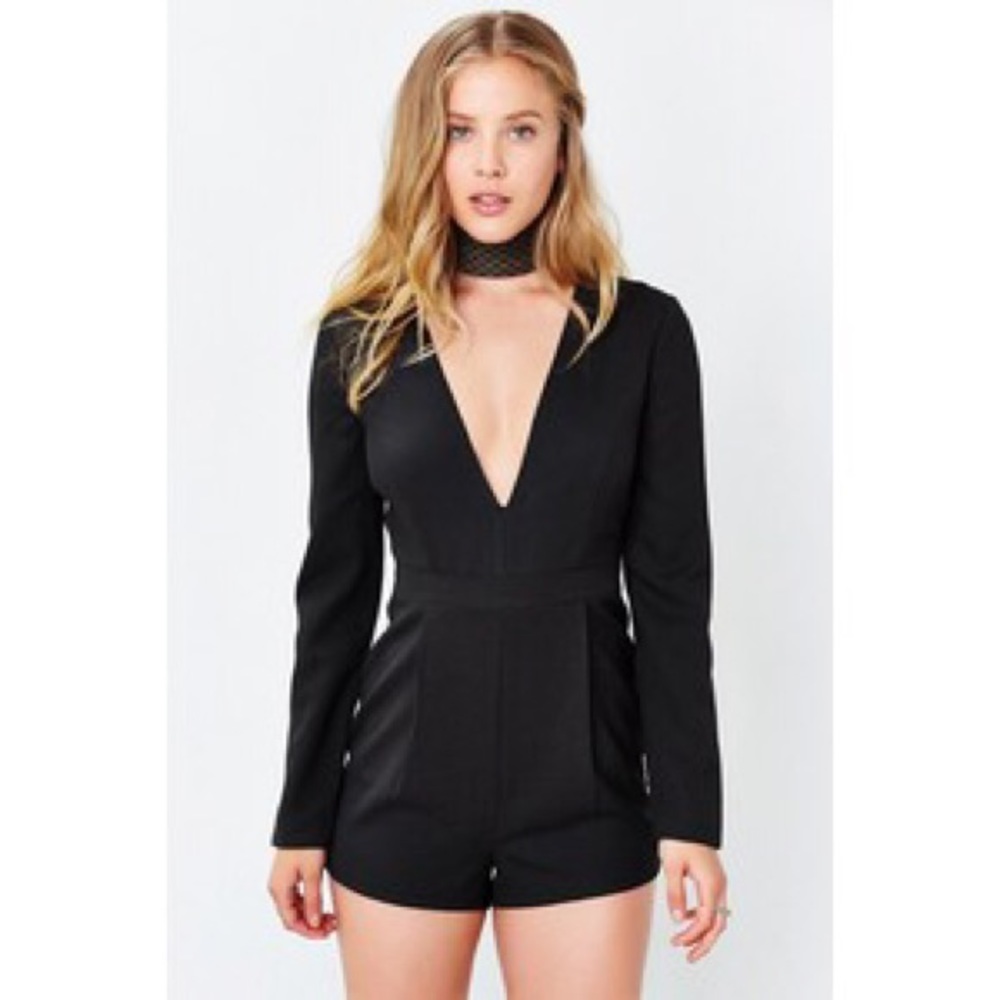 Urban Outfitters black deep v long sleeve romper