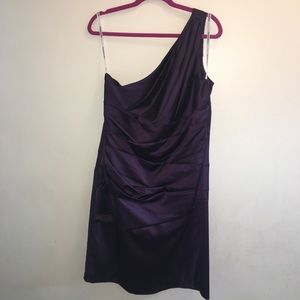 David's Bridal One Shoulder Plum Bridesmaid Dress