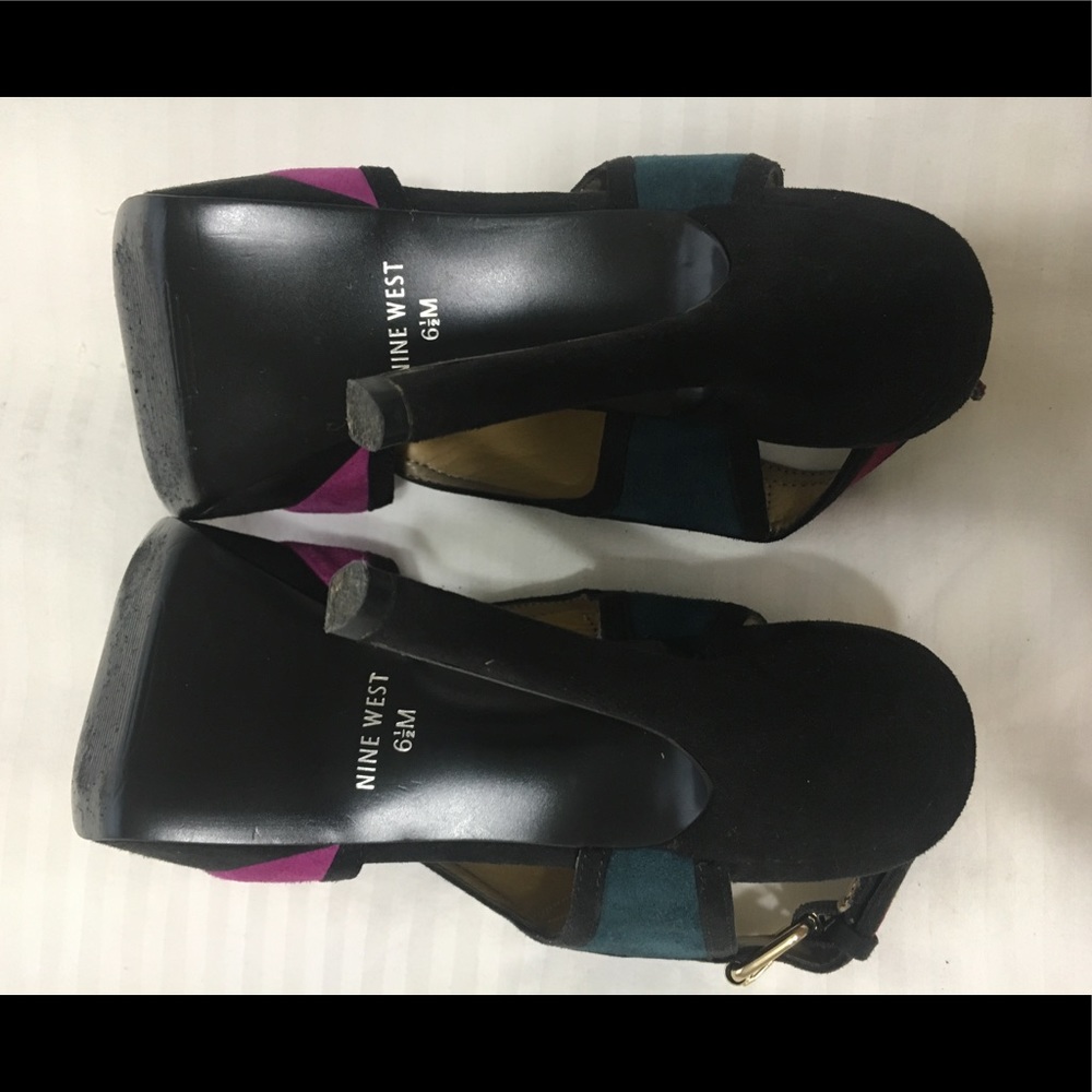 Nine West suede peep toe platform sandal/ heel - Picture 7 of 8