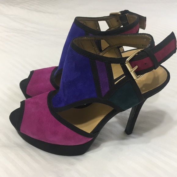 Nine West suede peep toe platform sandal/ heel - Picture 2 of 8