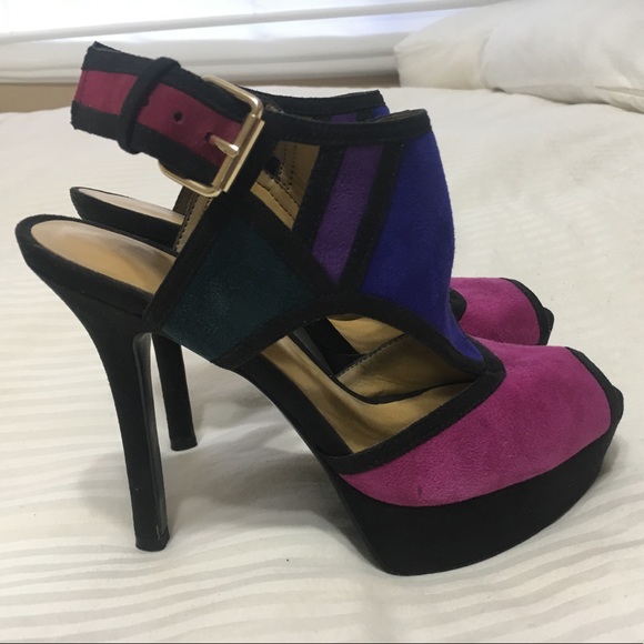 Nine West suede peep toe platform sandal/ heel - Picture 3 of 8