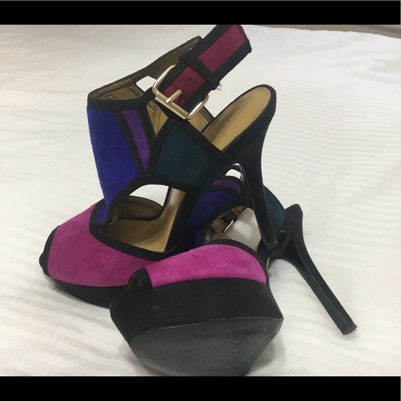 Nine West suede peep toe platform sandal/ heel - Picture 4 of 8