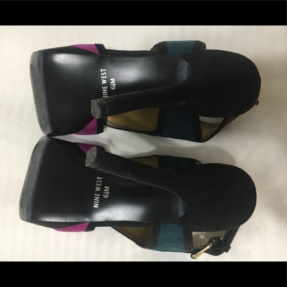 Nine West suede peep toe platform sandal/ heel - Picture 7 of 8