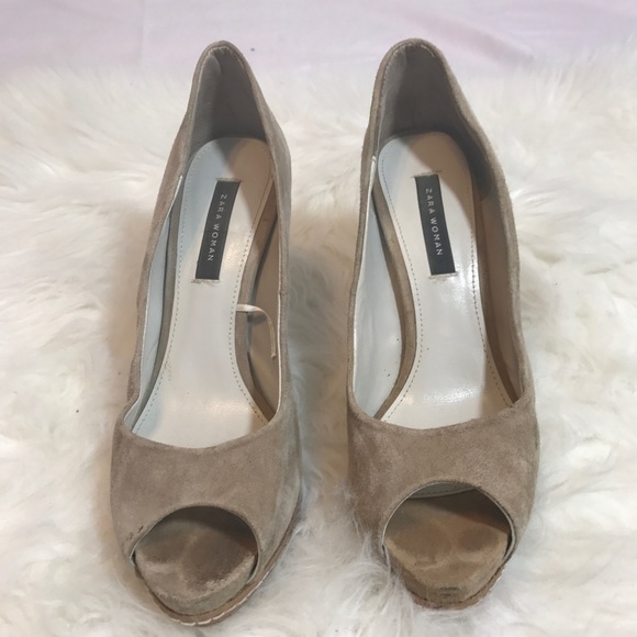 Zara Shoes - Zara Leather Peep Toe Heels