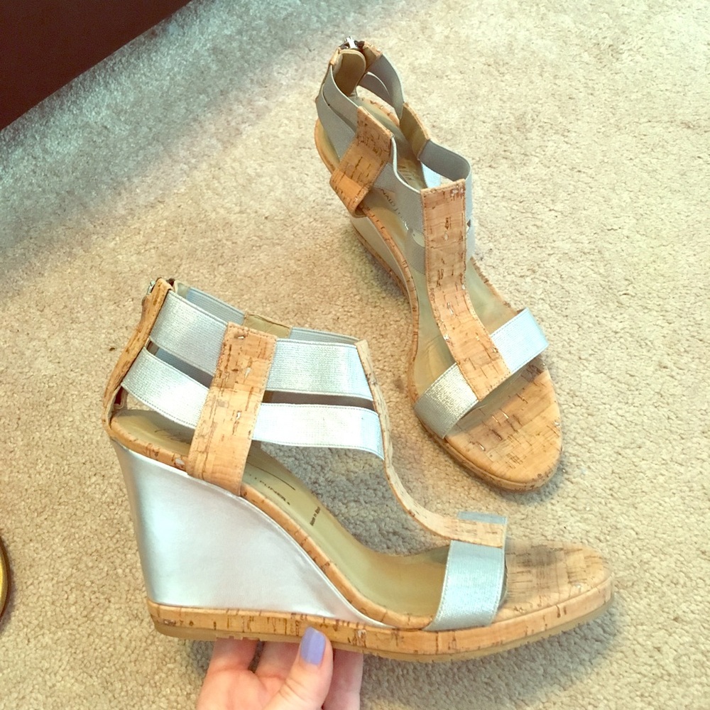 Donald J Pliner cork and silver wedge