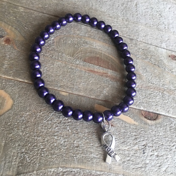 Handmade Jewelry - Purple Glass Bead Hope Bracelet (Reserved)