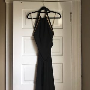 Halston Heritage black gown with gold detail