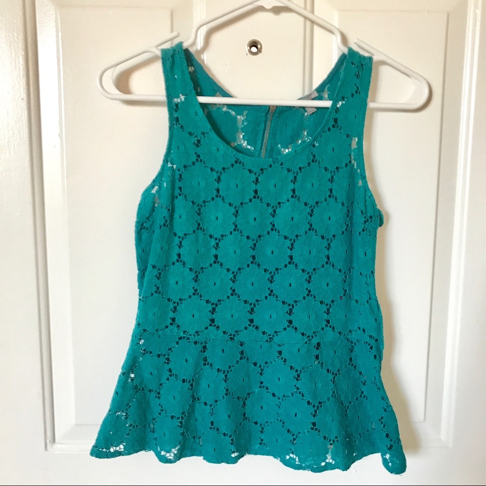 Crochet turquoise peplum top