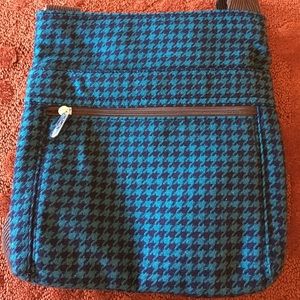 Blue and brown over the shoulder purse