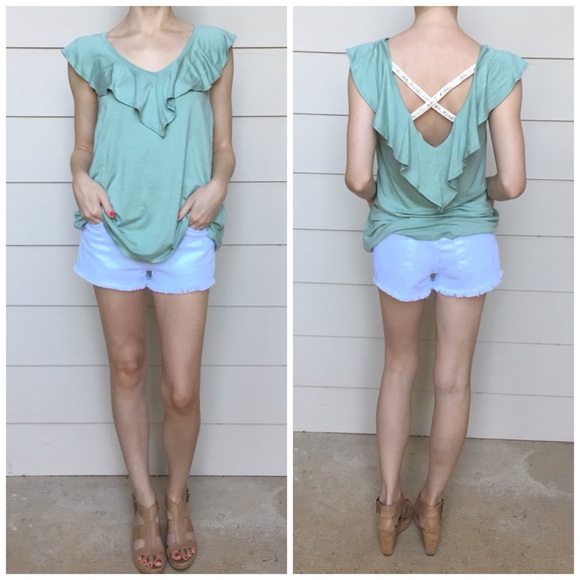 Tops - ❌LAST DAY ON POSH❌Mint Cross Back Ruffle Top