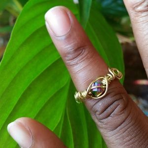 Rainbow and gold wire wrapped ring
