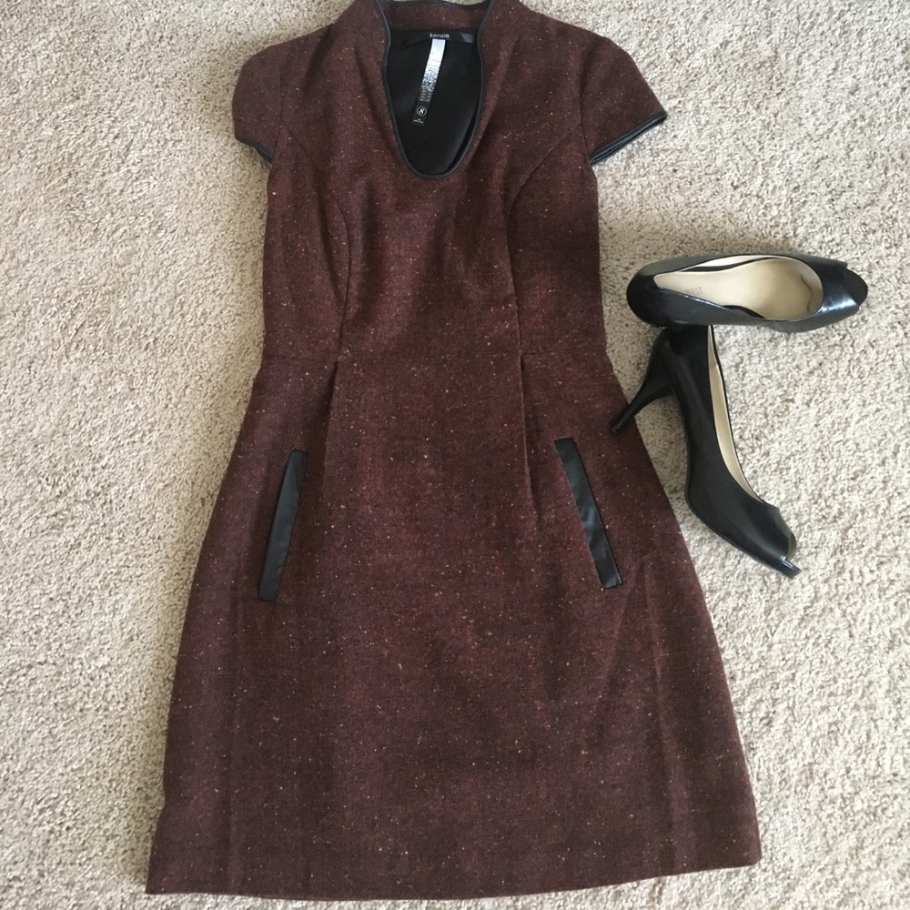 Kensie Tweed Dress with Leather Trim