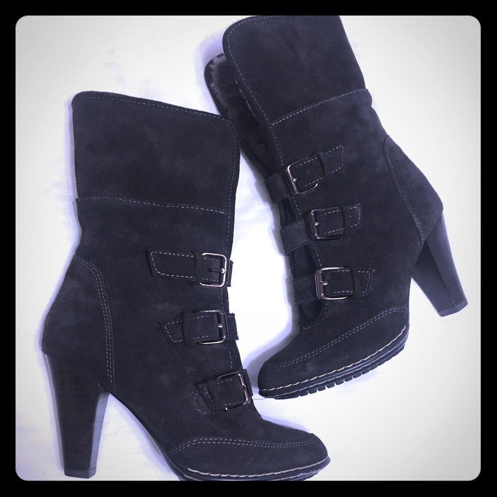 Sofft Skagen Espresso Suede / Shearling heel boots