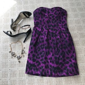 Purple & Black Leopard Strapless Dress