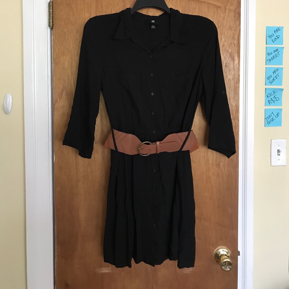 Black shirt dress with belt