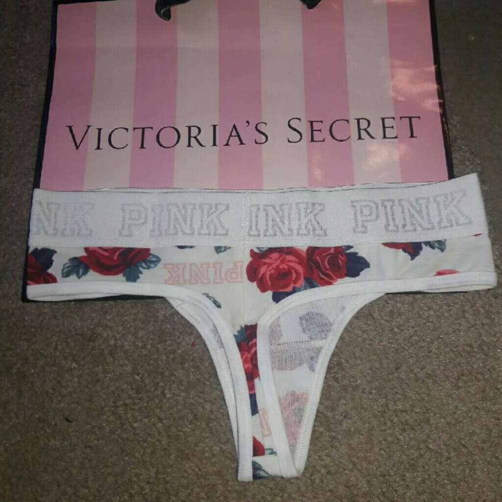 New VS Pink Logo Thong Ivory Rose - Picture 2 of 2