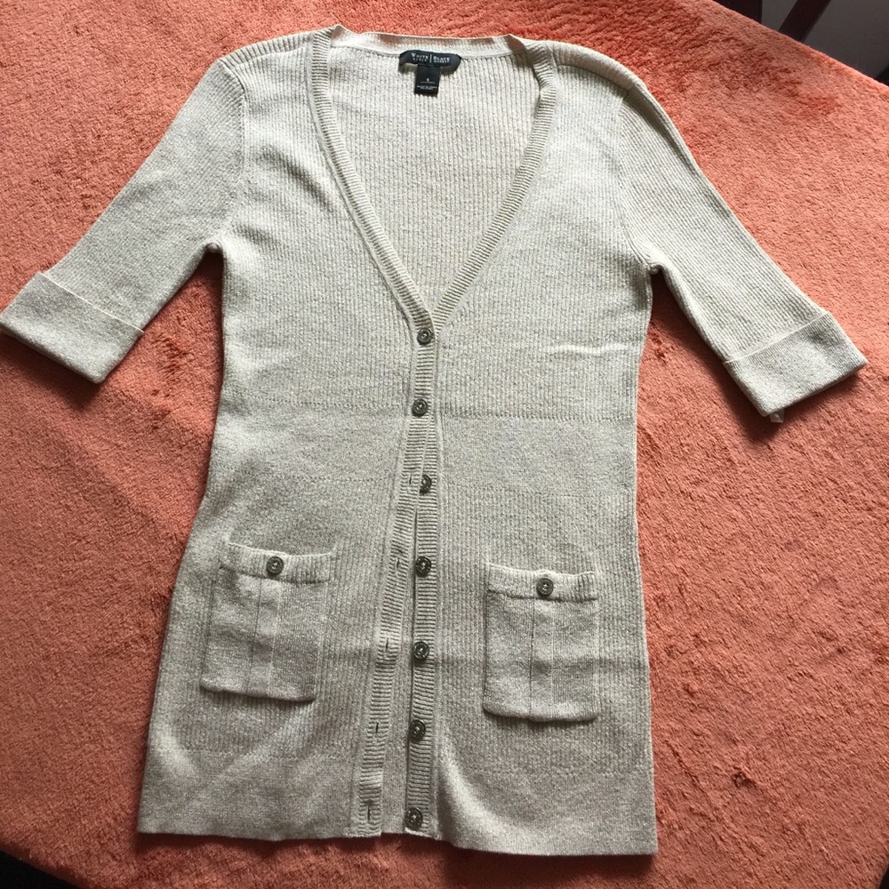 WHBM GLITTERY GOLD SHORT SLEEVE CARDIGAN SZ S