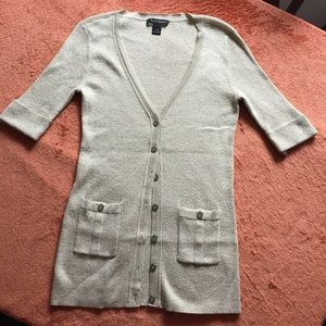 WHBM GLITTERY GOLD SHORT SLEEVE CARDIGAN SZ S