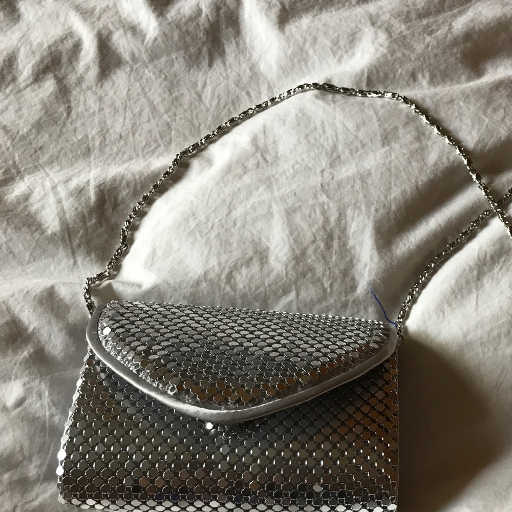 Metal mesh shiny silver crossbody bag NWOT