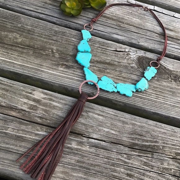 Jewelry - Leather & Turquoise Slab Necklace
