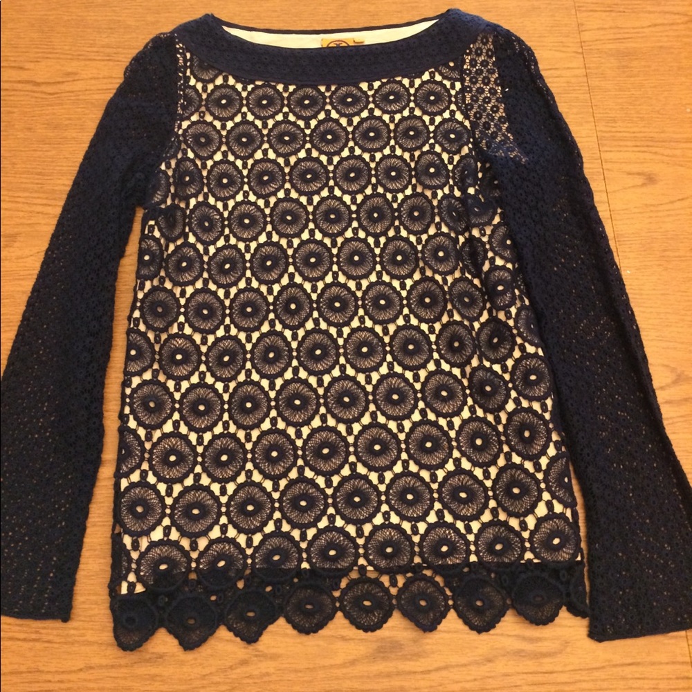 Tory Burch navy blue lace/silk top