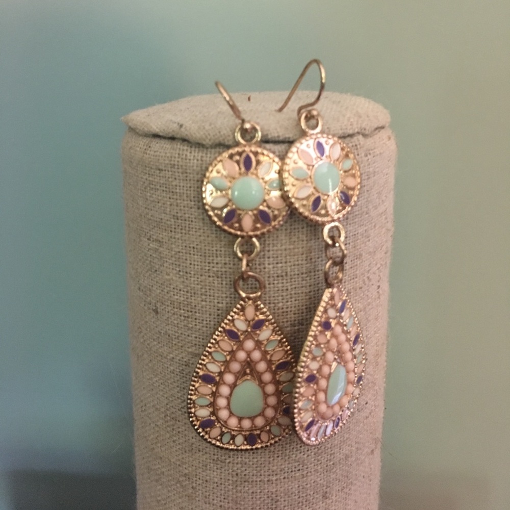 Gold, mint, purple and light pink earrings