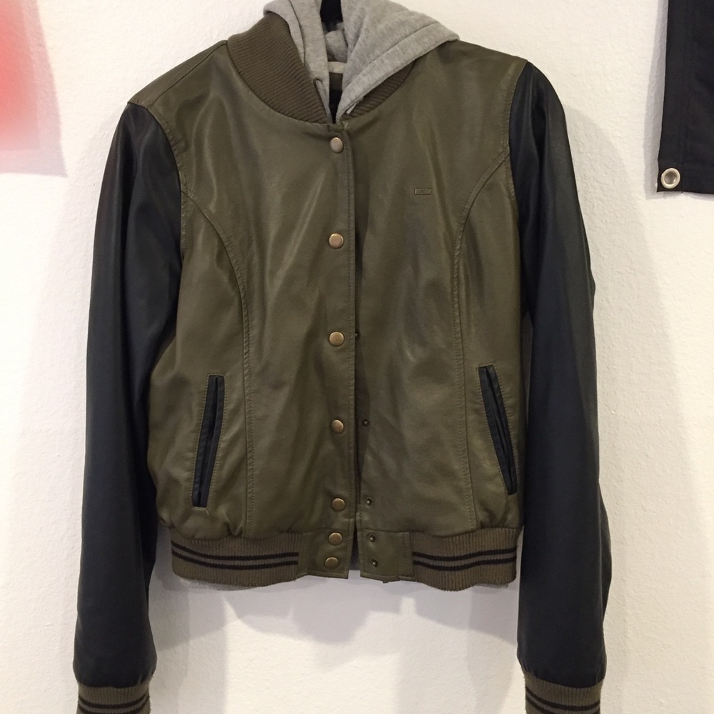 Obey Propaganda faux leather jacket with hood