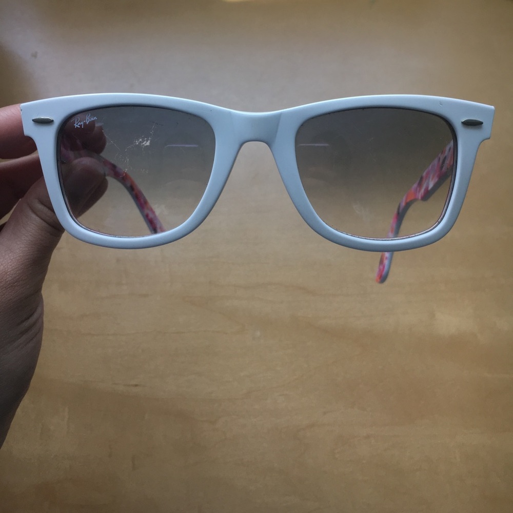 white Ray-Ban wayfarer with floral interior!