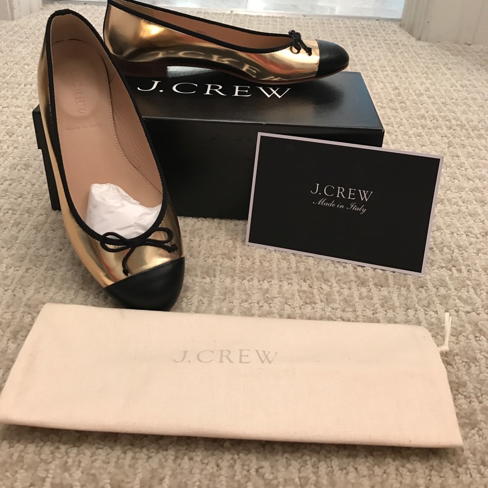 Gold / black J. Crew ballerinas