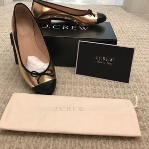 Gold / black J. Crew ballerinas