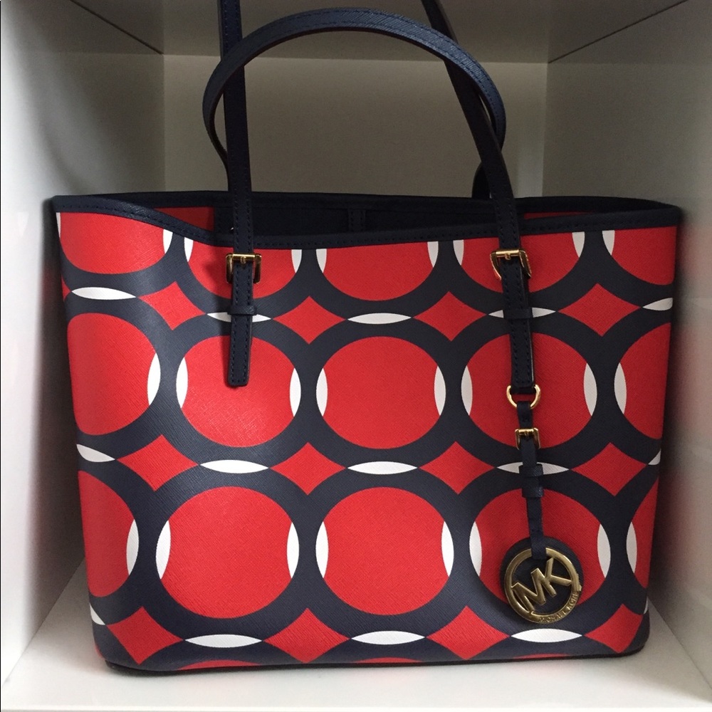 Michael Kors Small Travel Red/White/Blue Tote Bag