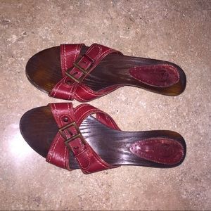 Bata Clogs Mules Vintage Red Leather