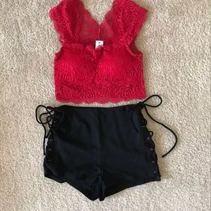 High Waist Lace Up Shorts
