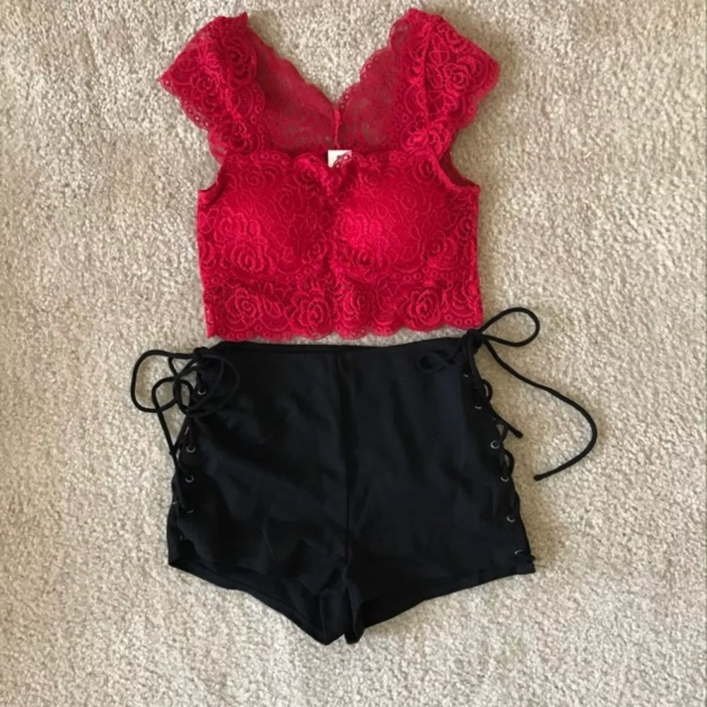 SOLD Red Lace Crop Top