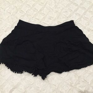 Ecote Black Short Shorts with Pompom Border