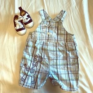 Baby boy outfit! Cute short overalls and sneakers!