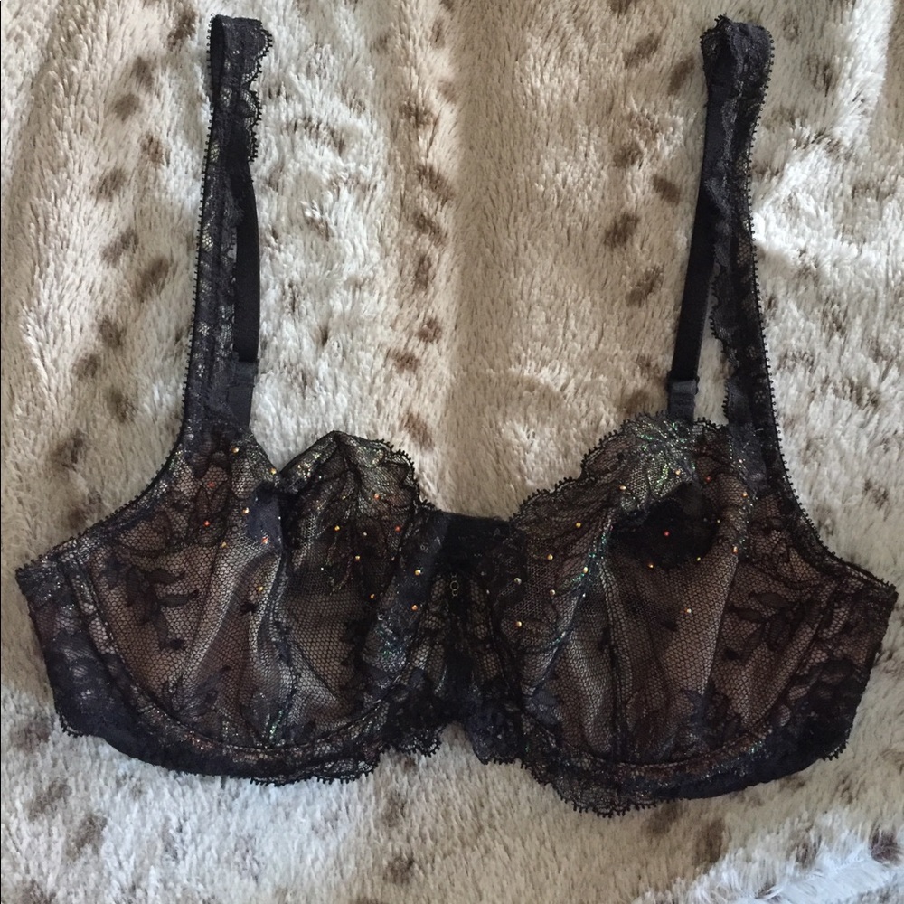 😎Crystal Iridescent Embellished Unlined Demi 32D