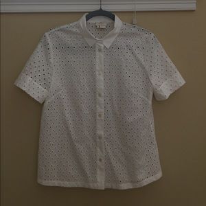 Kate Spade Cotton Short Sleeve Eyelet Button Down