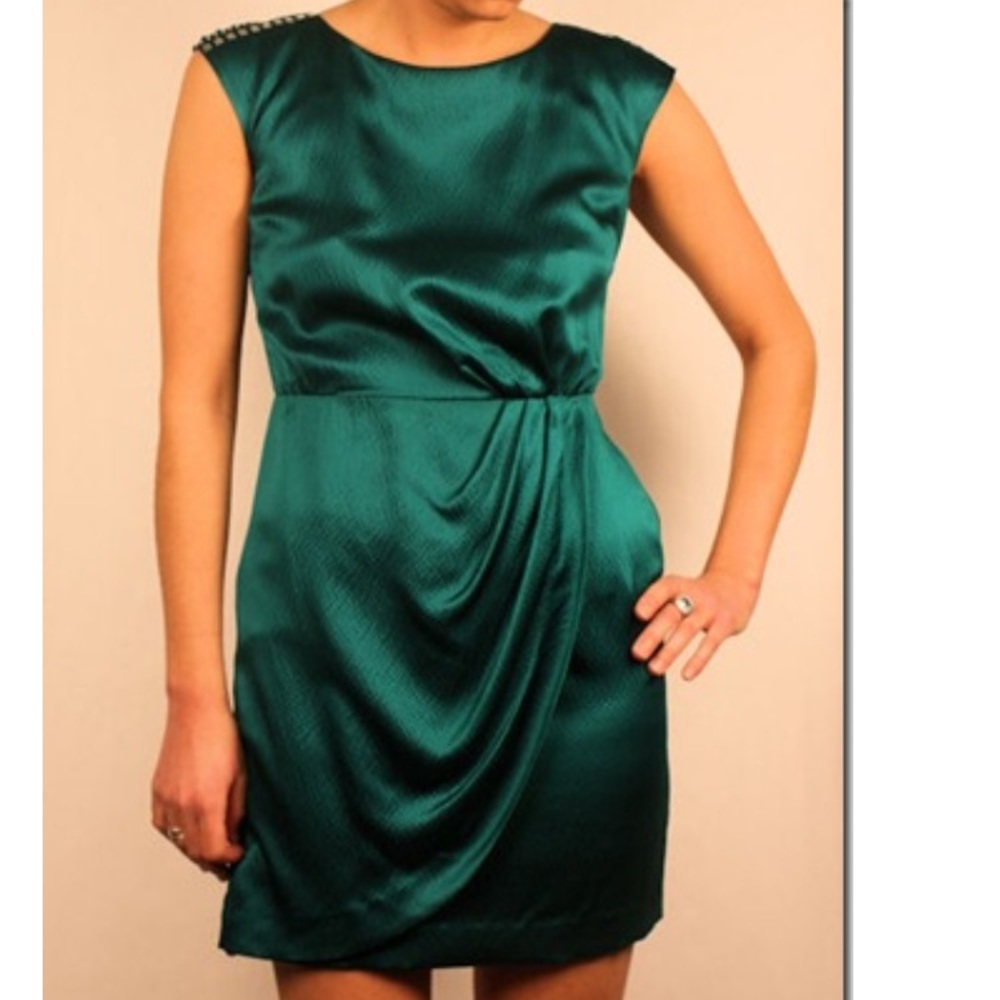 Cynthia Steffe green hammered silk cocktail dress