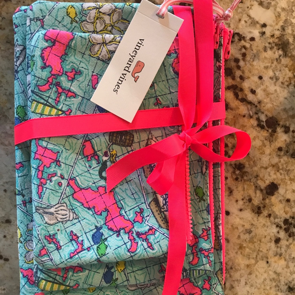 Vineyard Vines 3 pack canvas cosmetic case