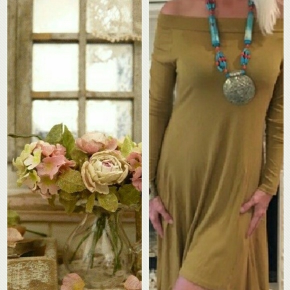 Love In Dresses & Skirts - NWOT Off Shoulder Mustaed Color Dress.