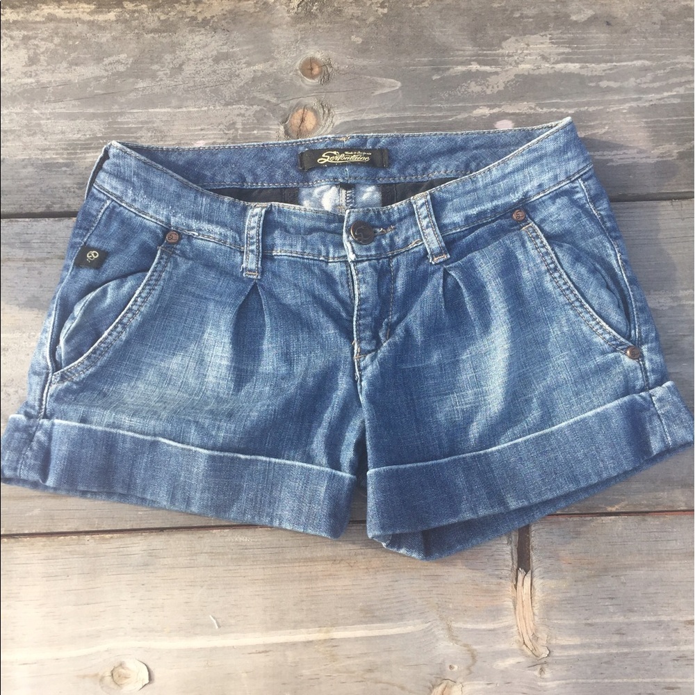 SERFONTAINE DENIM SHORTS SZ 25 CUFFED MINI