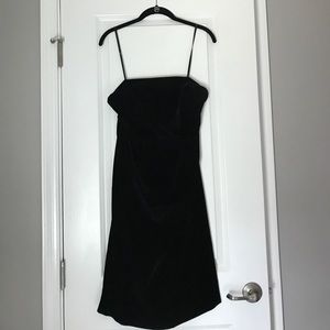 Black strapless velvet dress