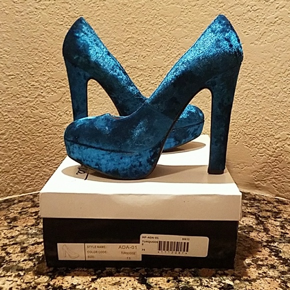 teal velvet heels