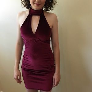 Asia High Neck Cut Out Velvet Bodycon