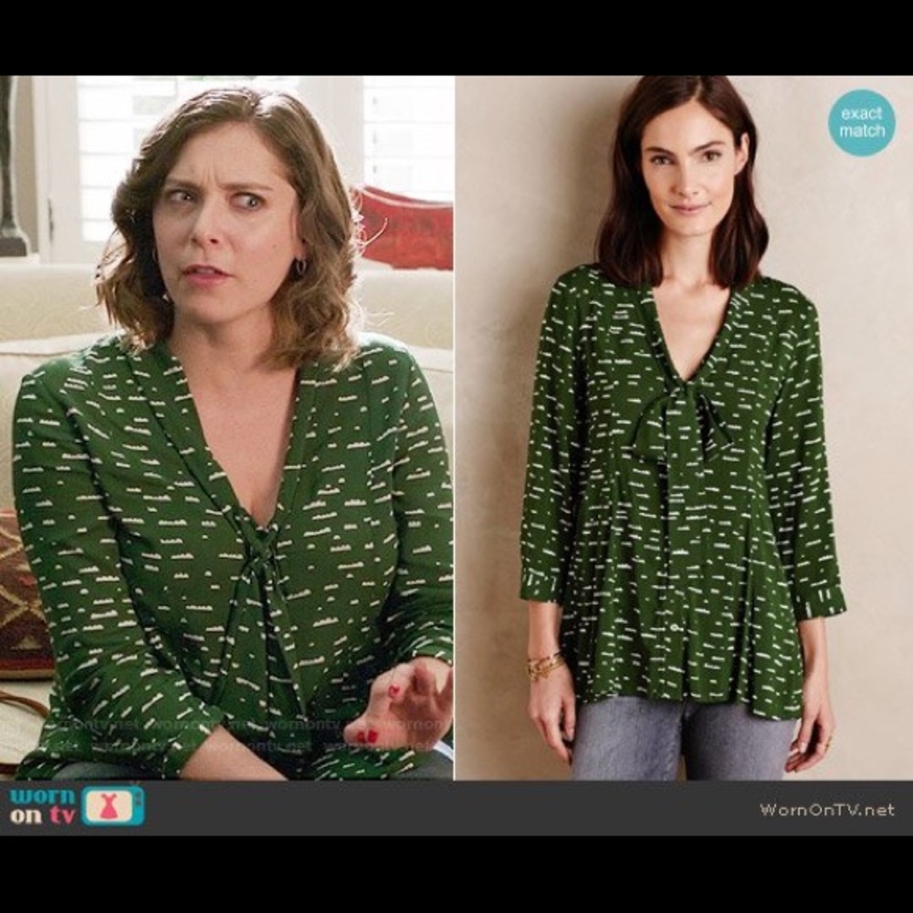 Maeve Anthropologie Green Cloud Print Blouse Tunic