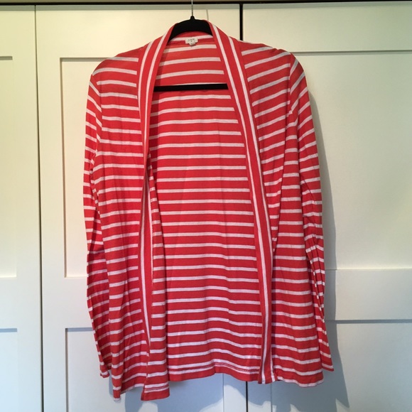 J. Crew Factory Sweaters - J. Crew Coral Stripe Cardigan
