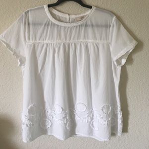 LOFT flowy white top w/ beautiful floral details