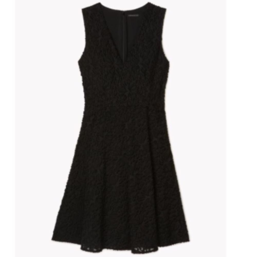 Theory black cotton/linen black textured day dress