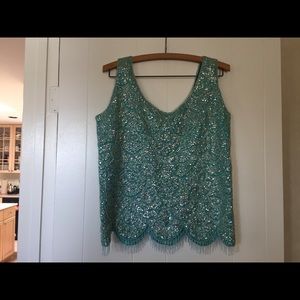 Vintage Turquoise Sequined Sweater Tank, Size M